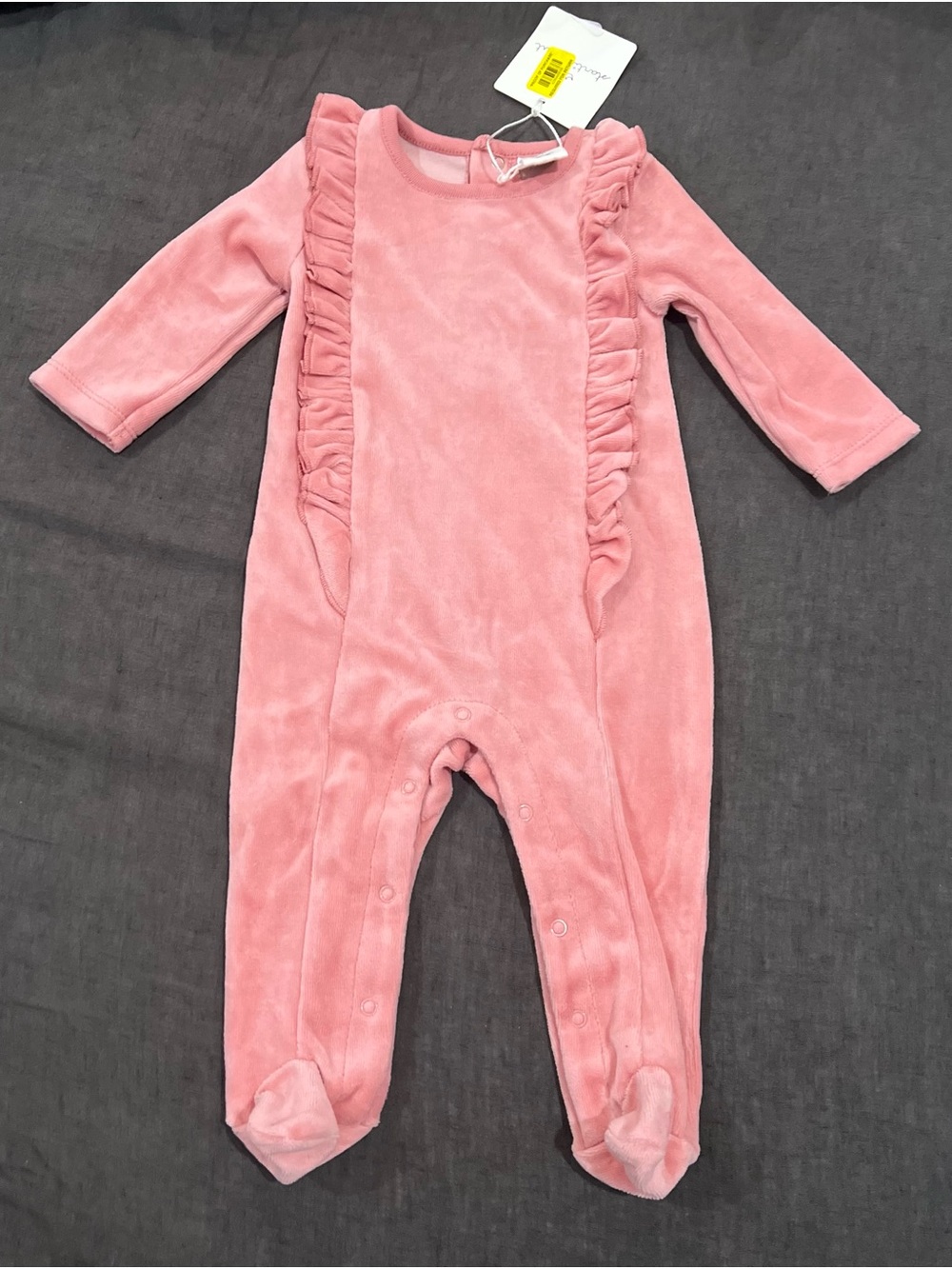 Starting Out Baby Girl Pink Velour Ruffle Footed Romper 6M NWT